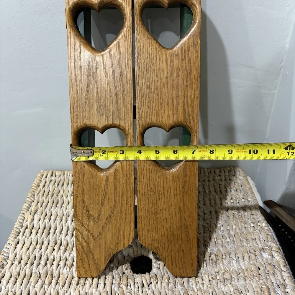 Vtg Wood Wall Shelf Shutter Doors Heart Peg Hooks 18